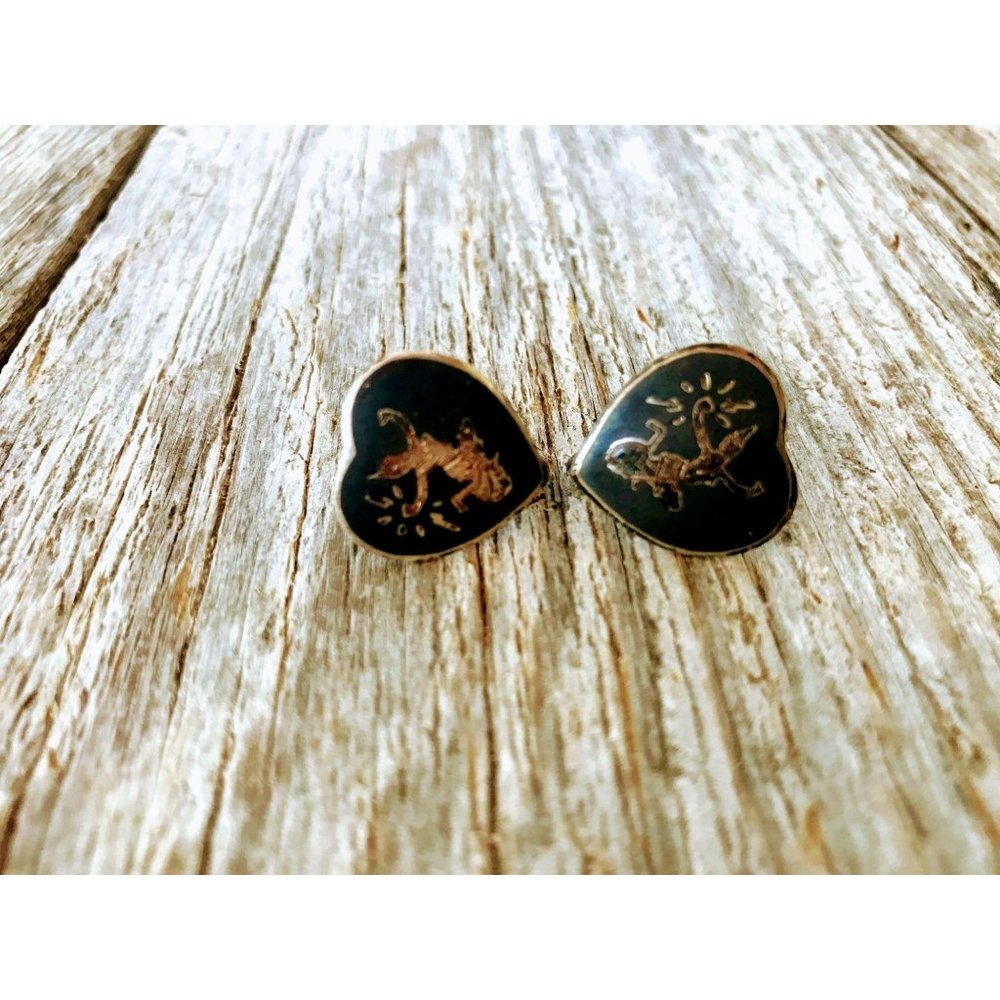Vintage Siam Sterling Silver Heart Earrings